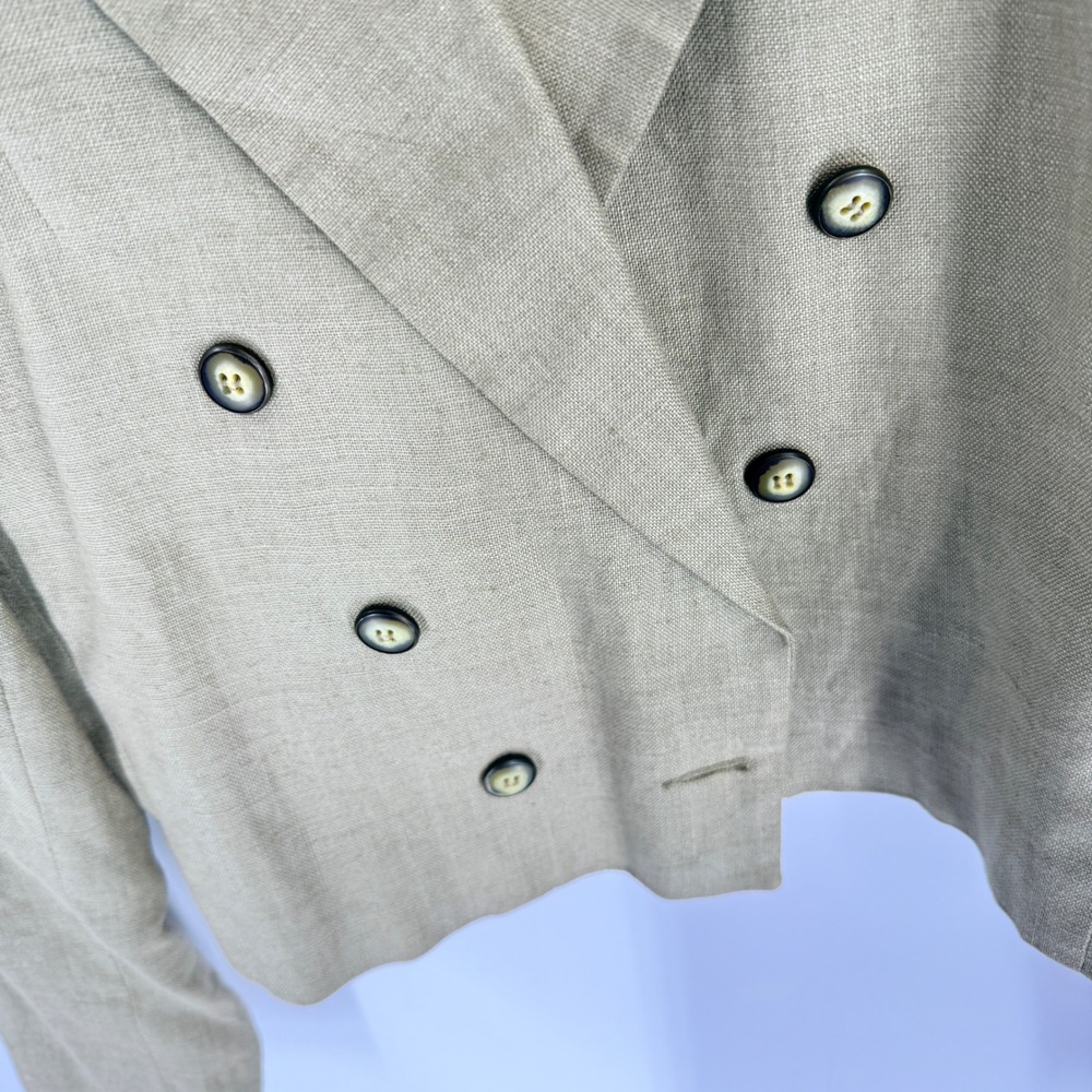 Vintage Liz Claiborne Blazer Tan 10P 100% Linen Cropped Quiet Luxury Sustainable - Picture 8 of 11